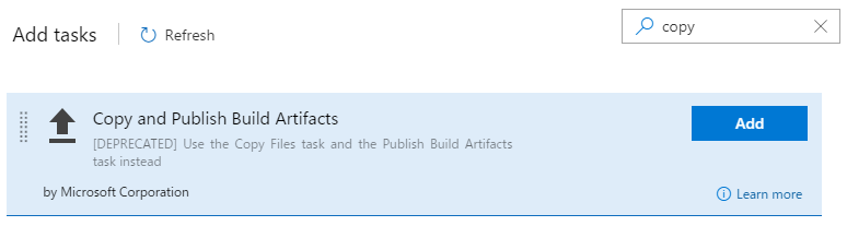 Add Copy and Publish Build Artifacts